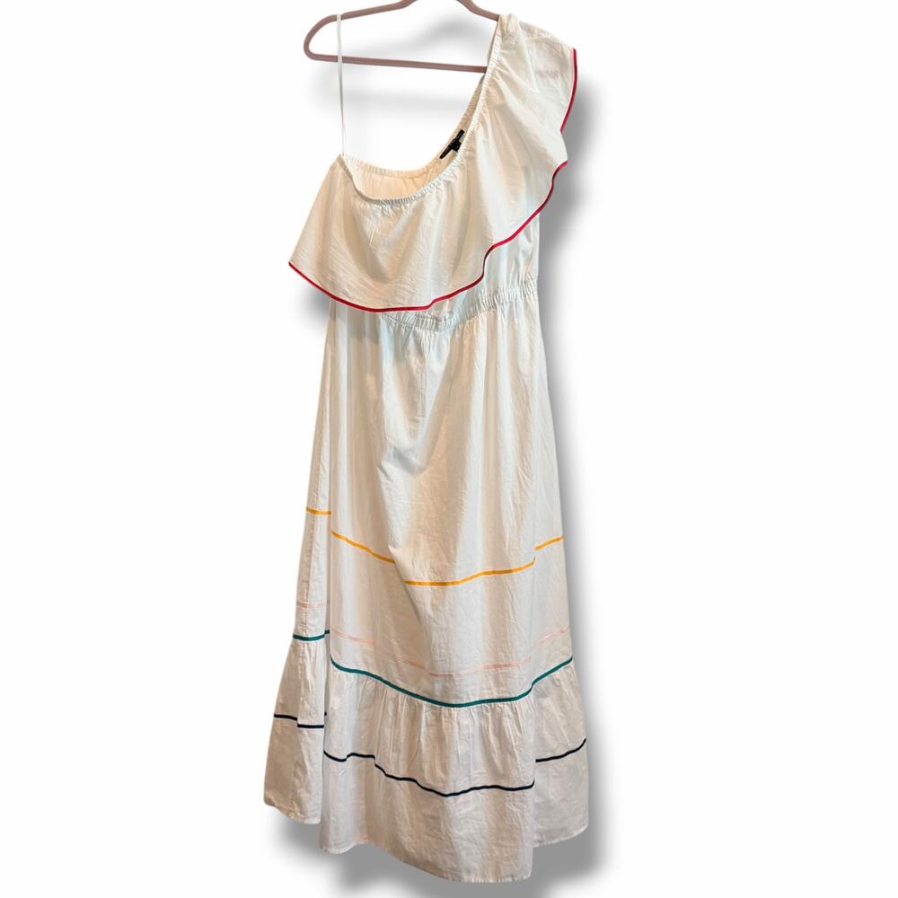 NEW Lane Bryant One Shoulder Ruffle Maxi Dress White Cotton Ribbon Accents 18 - Picture 2 of 9